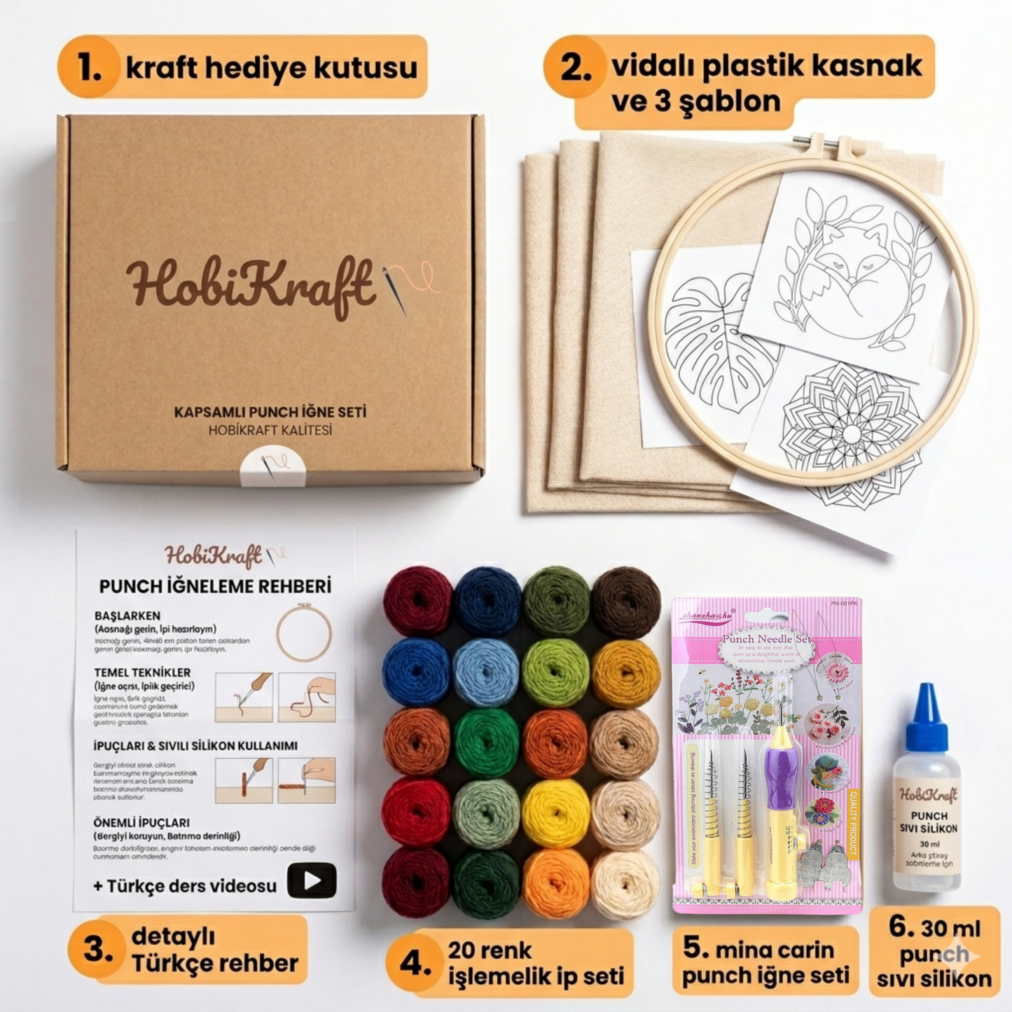 Hobikraft Punch Nakış Başlangıç Seti – Tüm Malzemeler Dahil